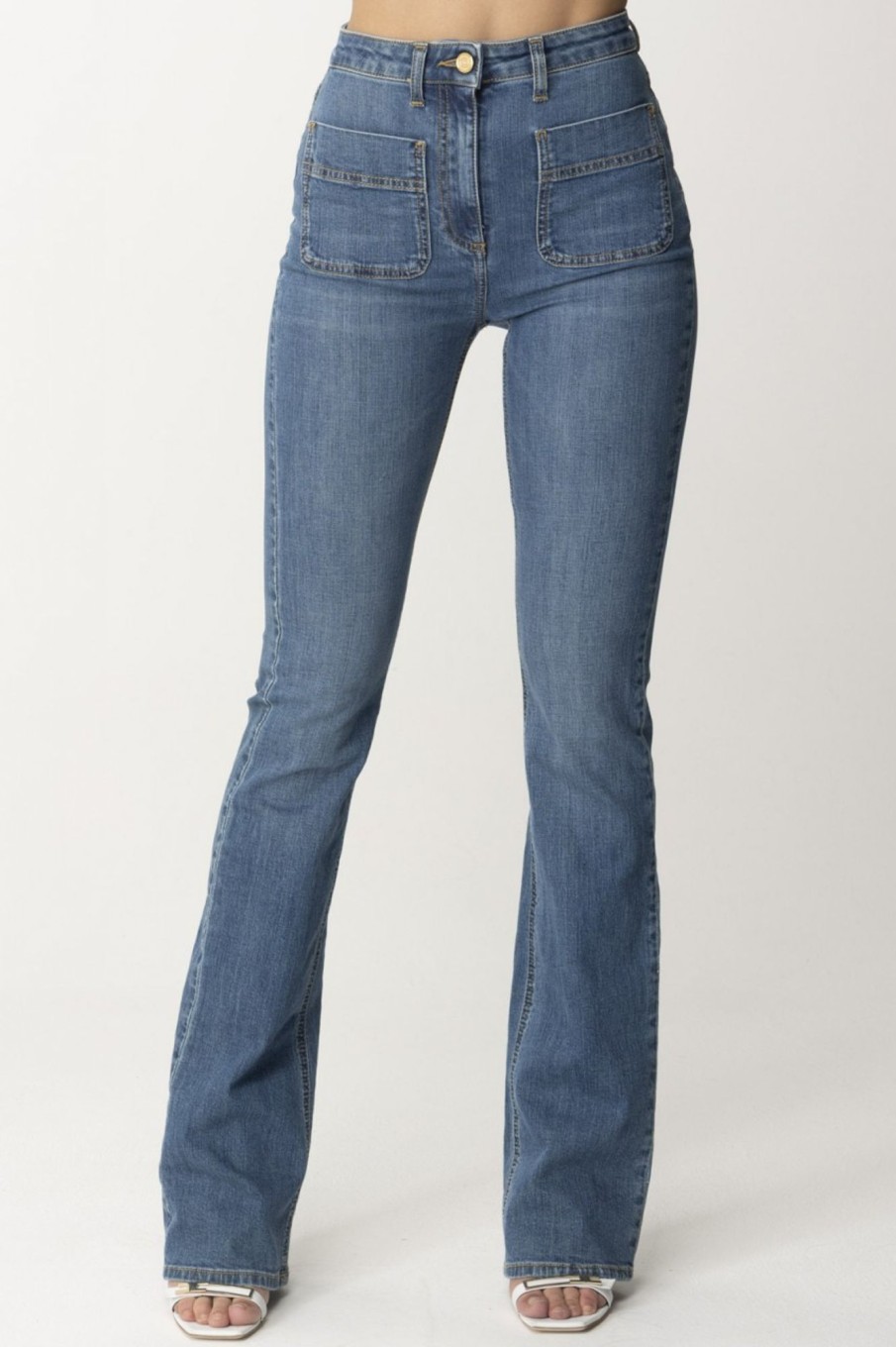 Elisabetta Franchi Jeans A Zampa Blue Denim New