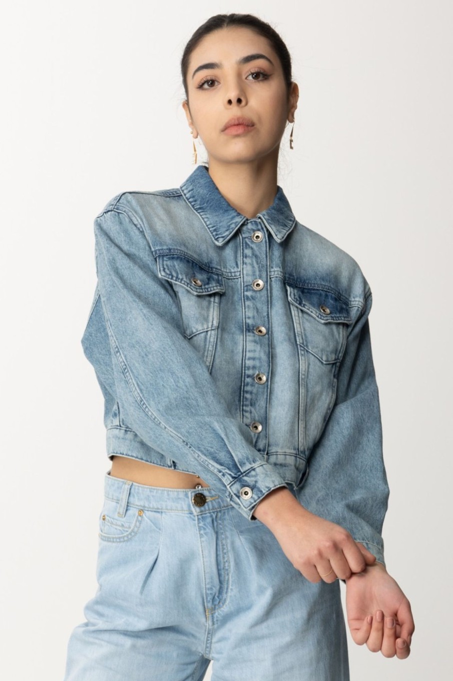 Patrizia Pepe Giubbotto In Denim Light Blue Wash Online