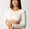 Elisabetta Franchi Maglia Crop Con Fondo Ricamato Burro Online