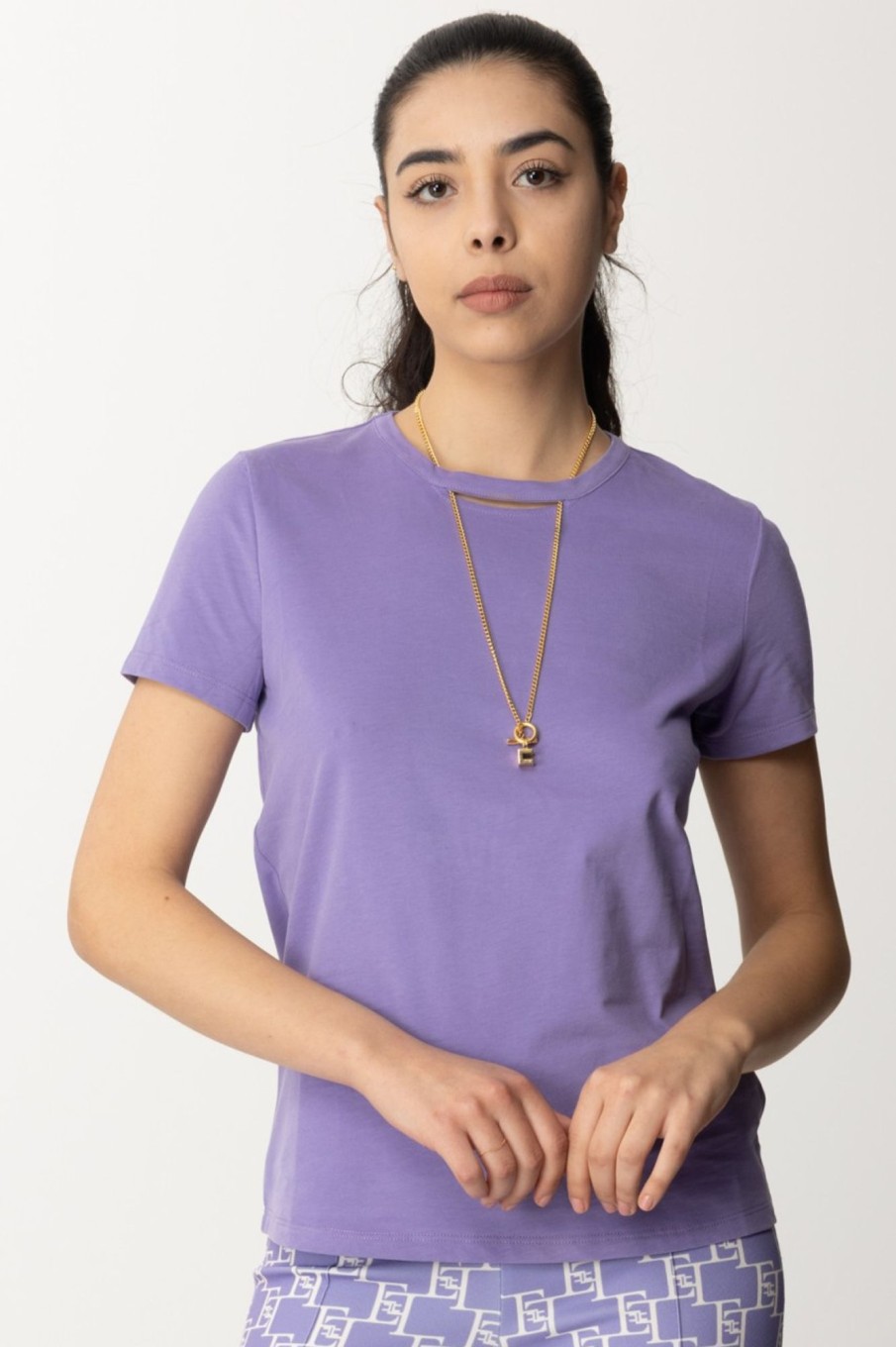 Elisabetta Franchi T-Shirt Con Collana Iris Clearance