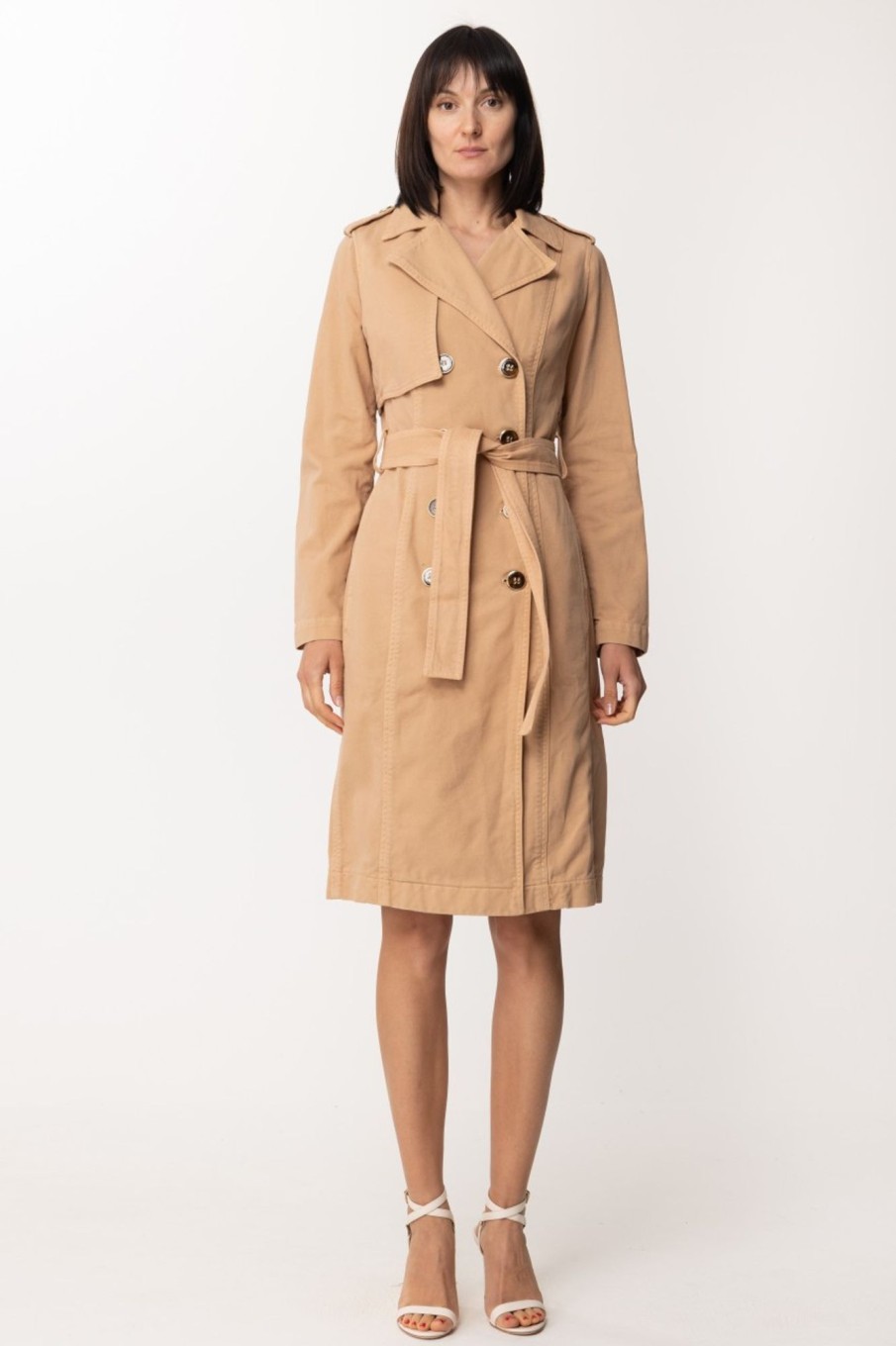 Elisabetta Franchi Trench Lungo Doppio Petto Caramello Wholesale