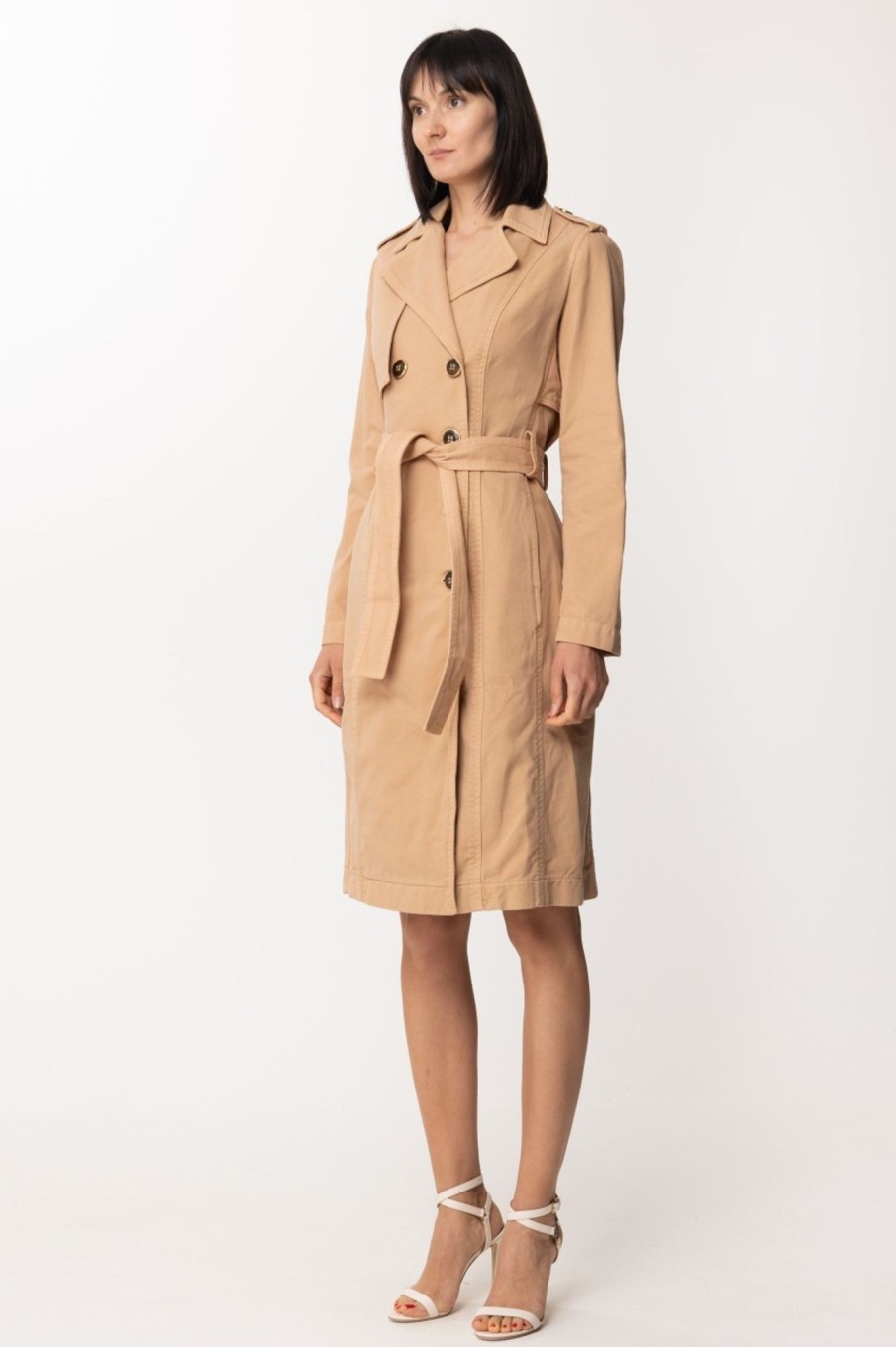 Elisabetta Franchi Trench Lungo Doppio Petto Caramello Wholesale