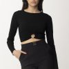 Elisabetta Franchi Top Crop In Viscosa Con Anello Nero Online