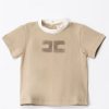 ELISABETTA FRANCHI BAMBINA T-Shirt Con Colletto A Contrasto E Logo Ivory/Sand Hot