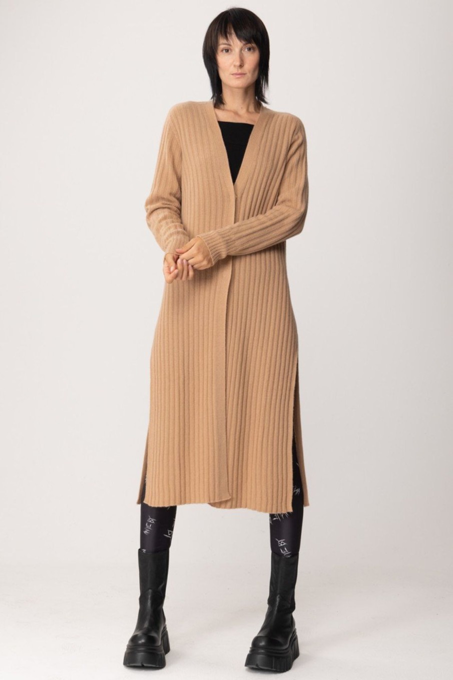 Twin-Set Maxi Cardigan A Costine Iced Coffee Scuro Online