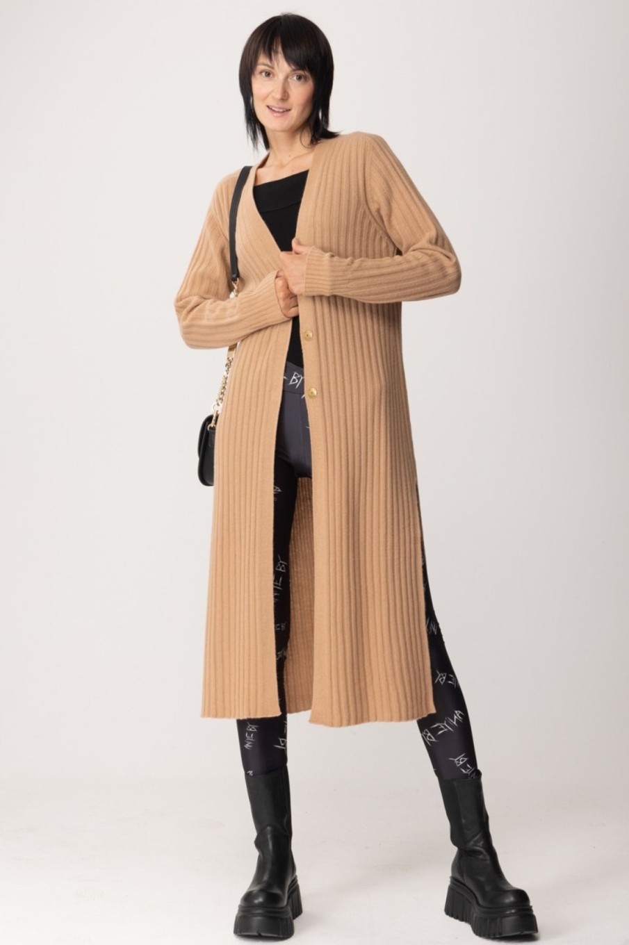 Twin-Set Maxi Cardigan A Costine Iced Coffee Scuro Online