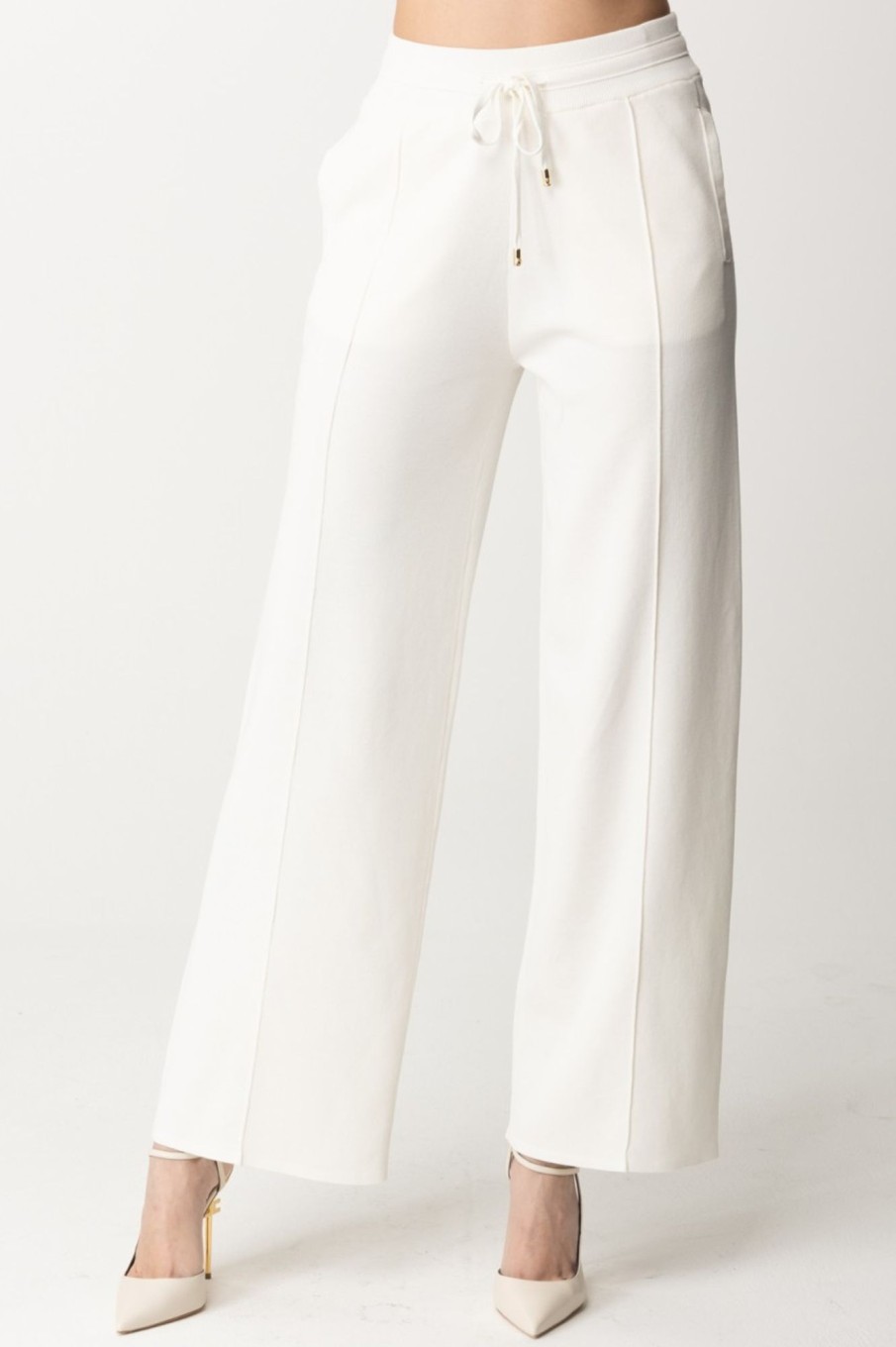 Pinko Pantaloni Stile Joggers Wide Leg Bianco Brill New