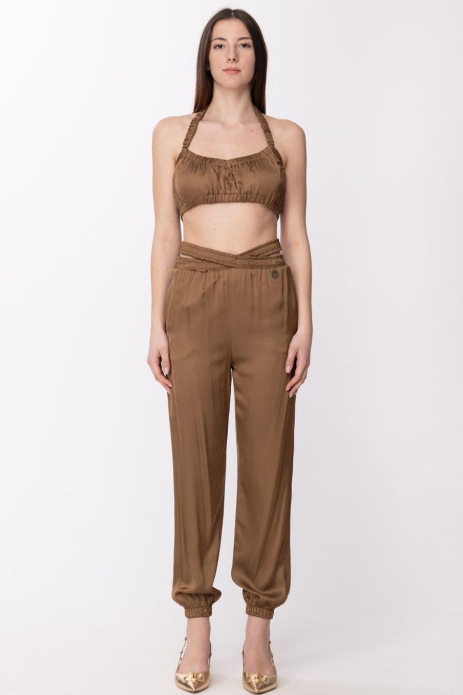 Gaelle Paris Crop Top Con Arricciature Marrone Biscotto Online