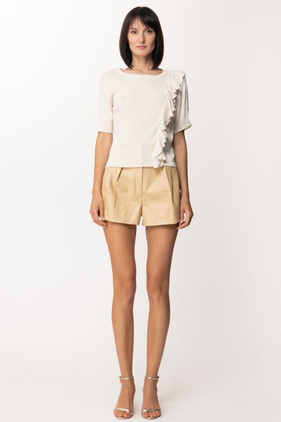 Twin-Set Maglia Con Inserto E Volant In Raso Neve Best