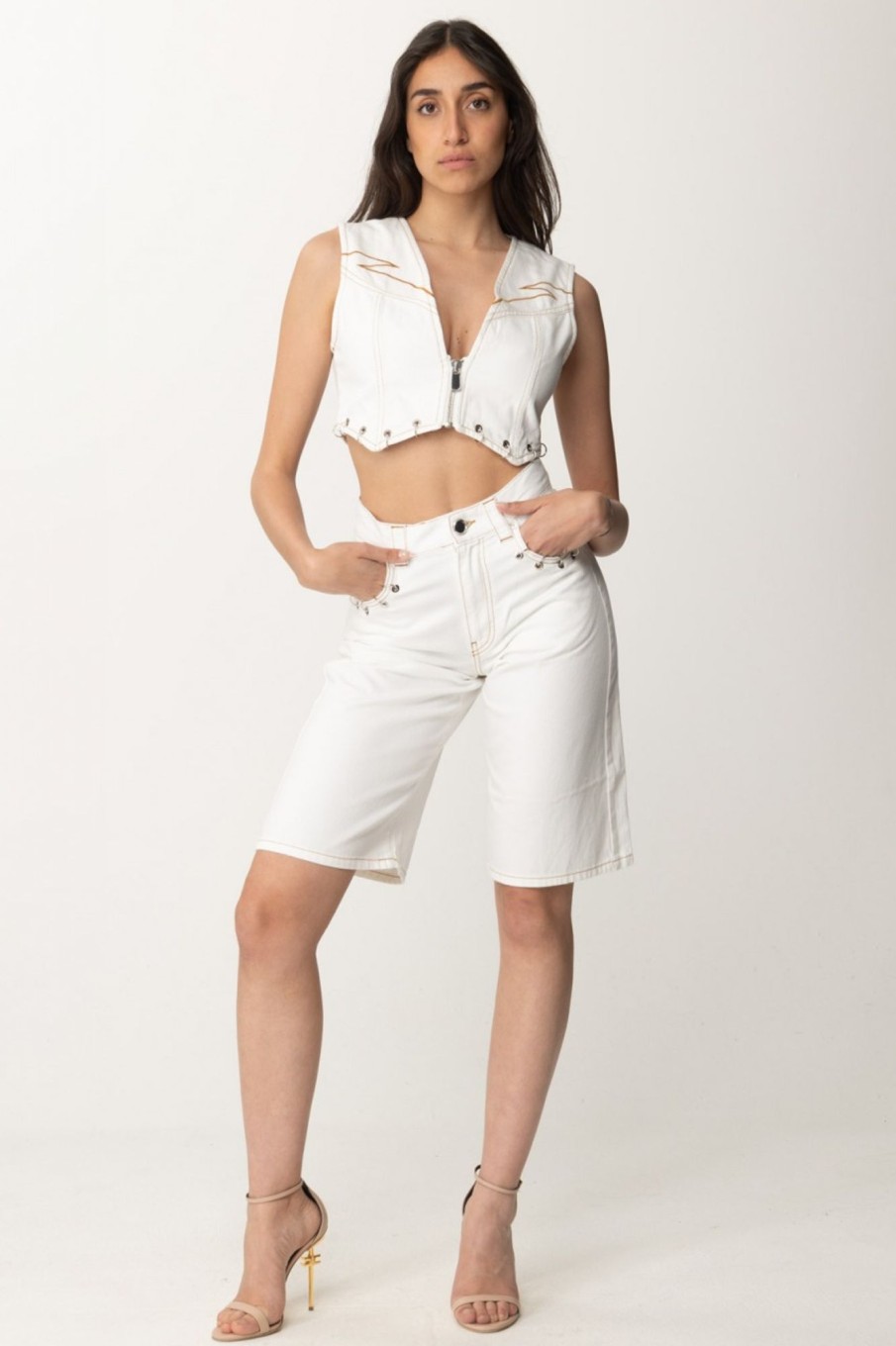 Pinko Bermuda Con Piercings Bianco-Biancaneve Clearance