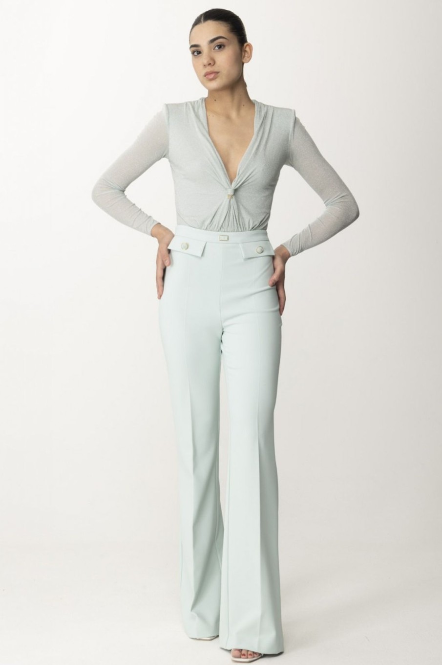 Elisabetta Franchi Body In Jersey Lurex Con Nodo Acqua Online