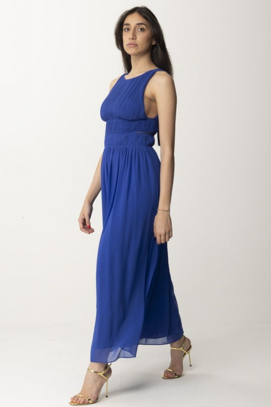 Patrizia Pepe Abito Lungo Pliss00E8 Con Cut-Out Blue Wave Online