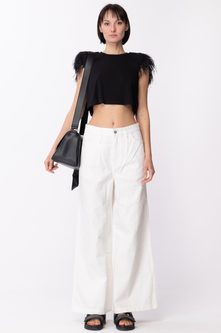 Patrizia Pepe Pantaloni Wide Leg In Denim Bianco Best