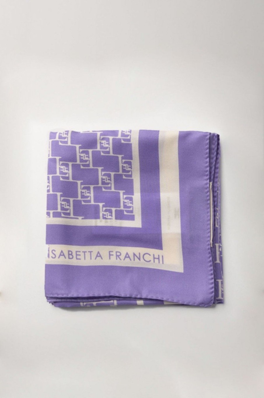 Elisabetta Franchi Foulard Medio Stampa Loghi Iris/Burro Clearance