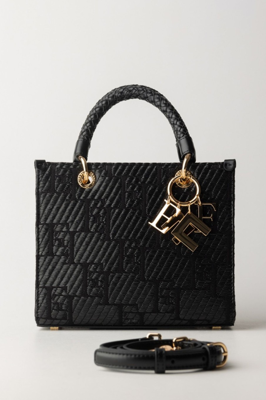 Elisabetta Franchi Shopper Piccola In Rafia Con Charms Nero Wholesale