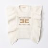 ELISABETTA FRANCHI BAMBINA Maglia Tricot Con Logo E Volant Ivory/Sand New