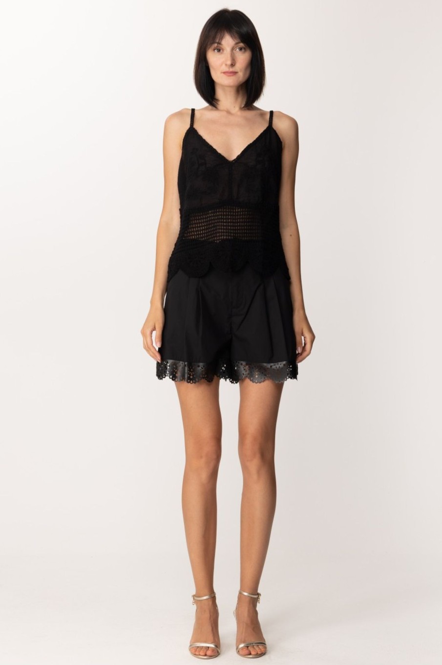 Twin-Set Shorts Con Ricamo Nero Clearance