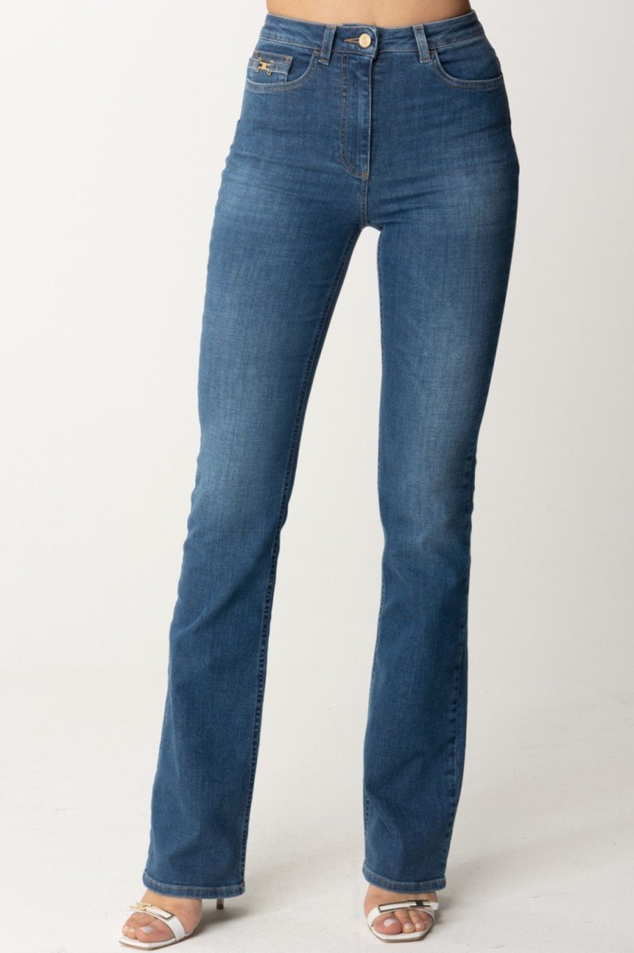 Elisabetta Franchi Jeans A Zampa Blue Denim New