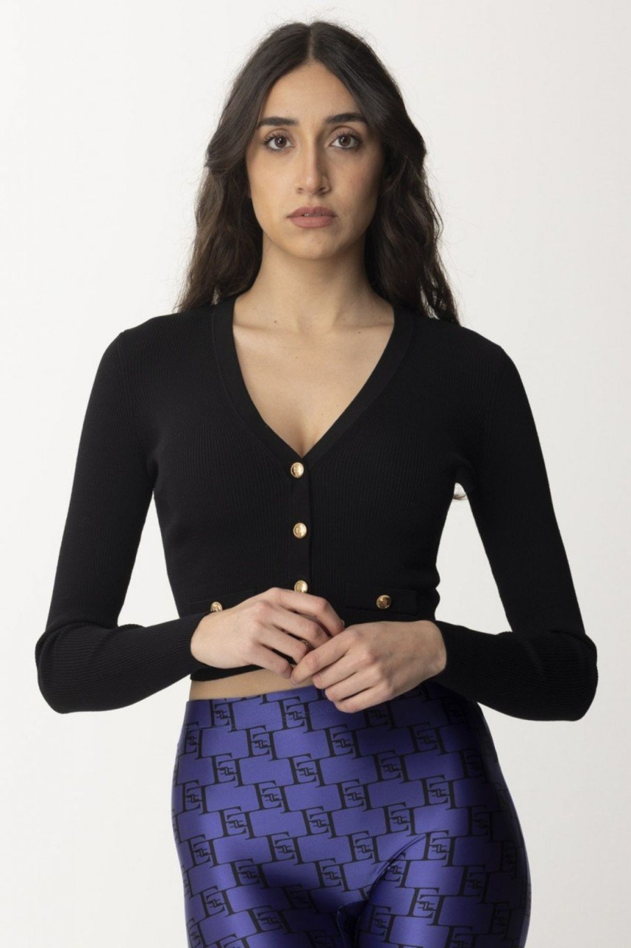 Elisabetta Franchi Cardigan Crop A Costine Nero Best