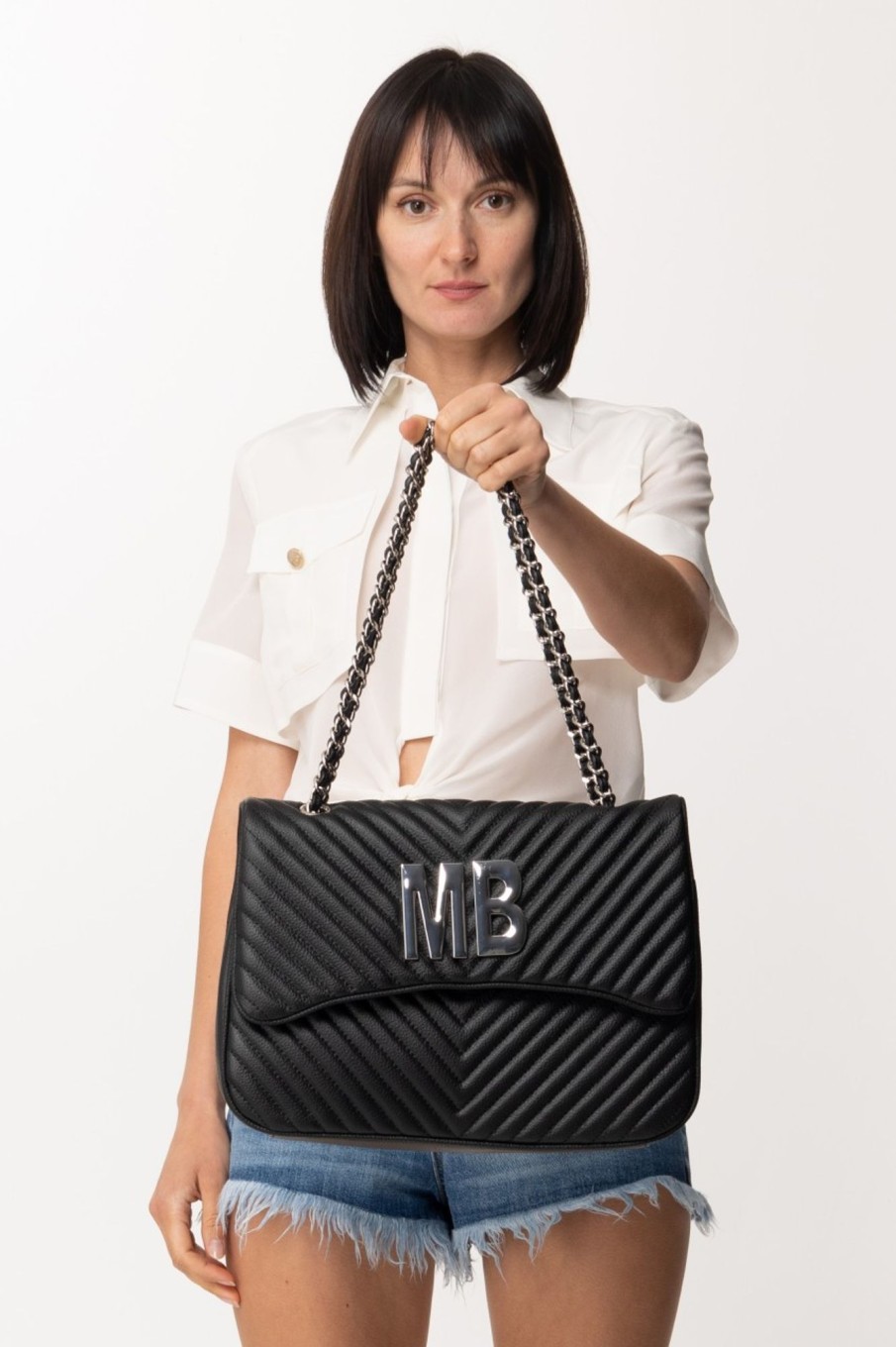 MIA BAG Tracolla In Pelle Trapuntata Nero Argento Hot