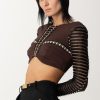 Elisabetta Franchi Maglia Crop Con Ricamo Etnico Fondente Clearance