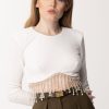 Elisabetta Franchi Maglia Crop In Velluto Con Perline Avorio New