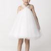 ELISABETTA FRANCHI BAMBINA Abito Svasato In Tulle Plumetis Light Cream Best