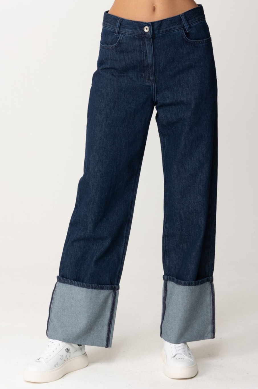 Patrizia Pepe Jeans Con Maxi Risvolti Authentic Blue Wash Online