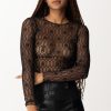 Elisabetta Franchi Maglia In Tulle Ricamo Deco Nero New