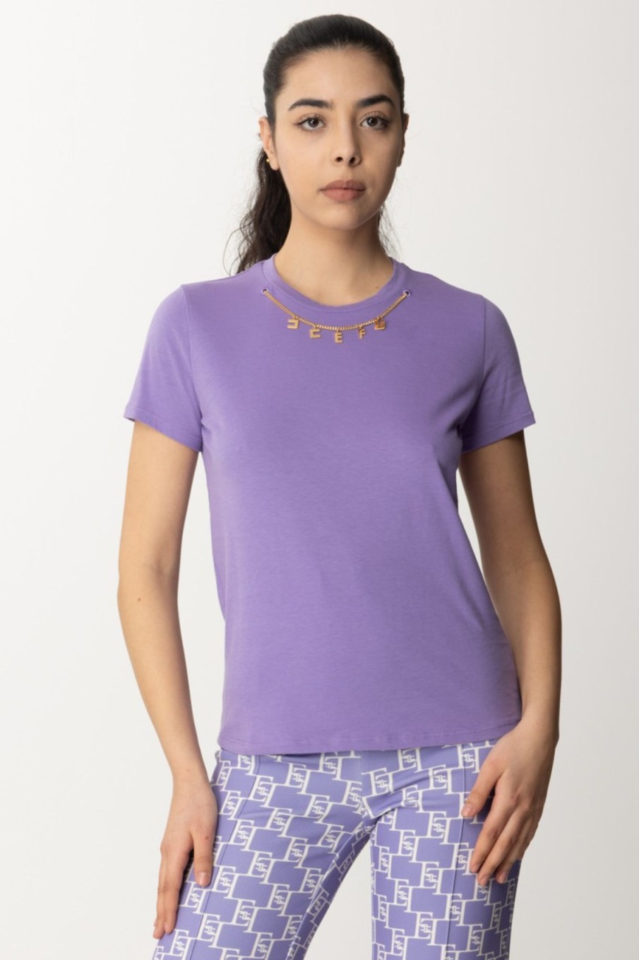 Elisabetta Franchi T-Shirt Con Collana Con Charms Iris Hot