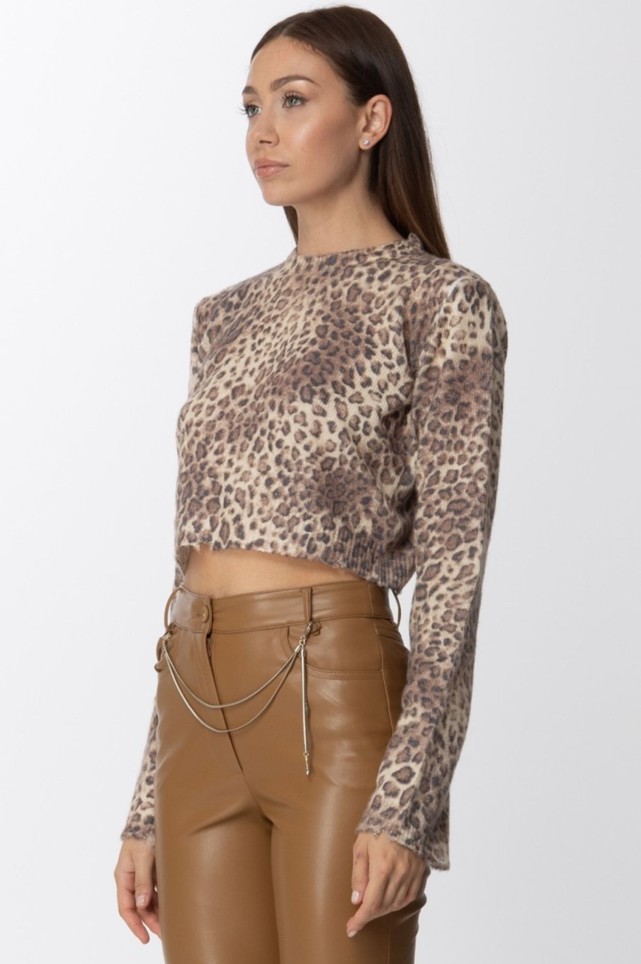 Aniye By Maglione Crop Con Stampa Animalier Dusty-Maku Hot