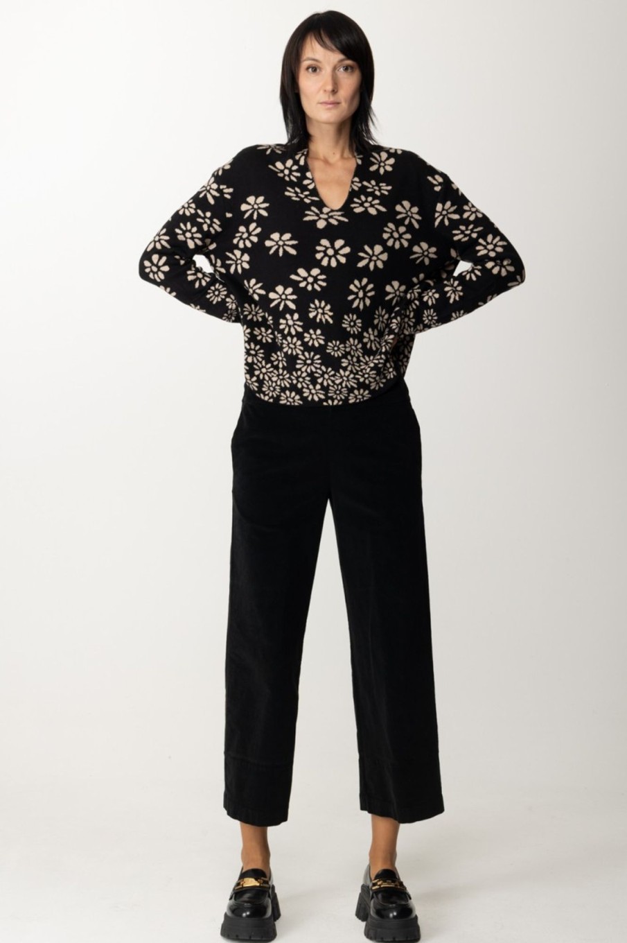 Alessia Santi Pantaloni Crop Nero Diamante Online