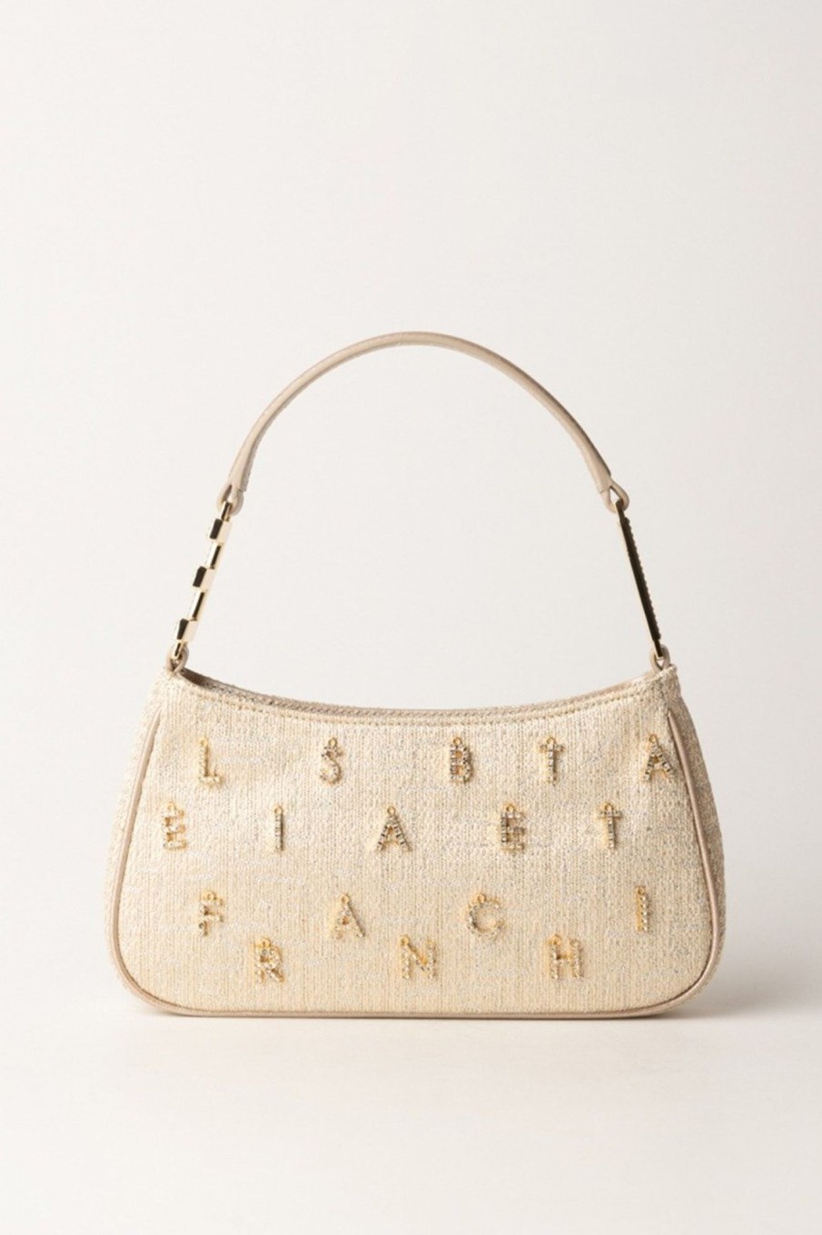 Elisabetta Franchi Borsa A Spalla In Tweed Lurex Con Lettering Di Strass Oro Best