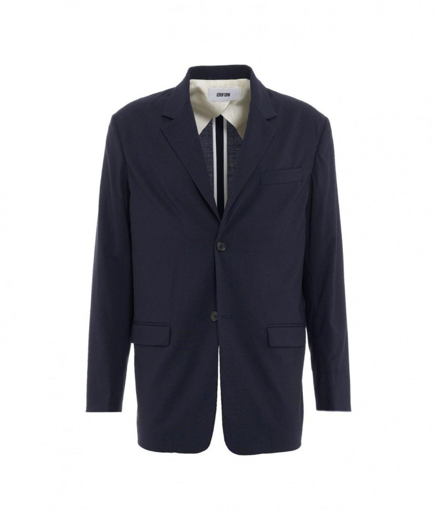 Grifoni Blazer In Lana Vergine Blu Scuro Online