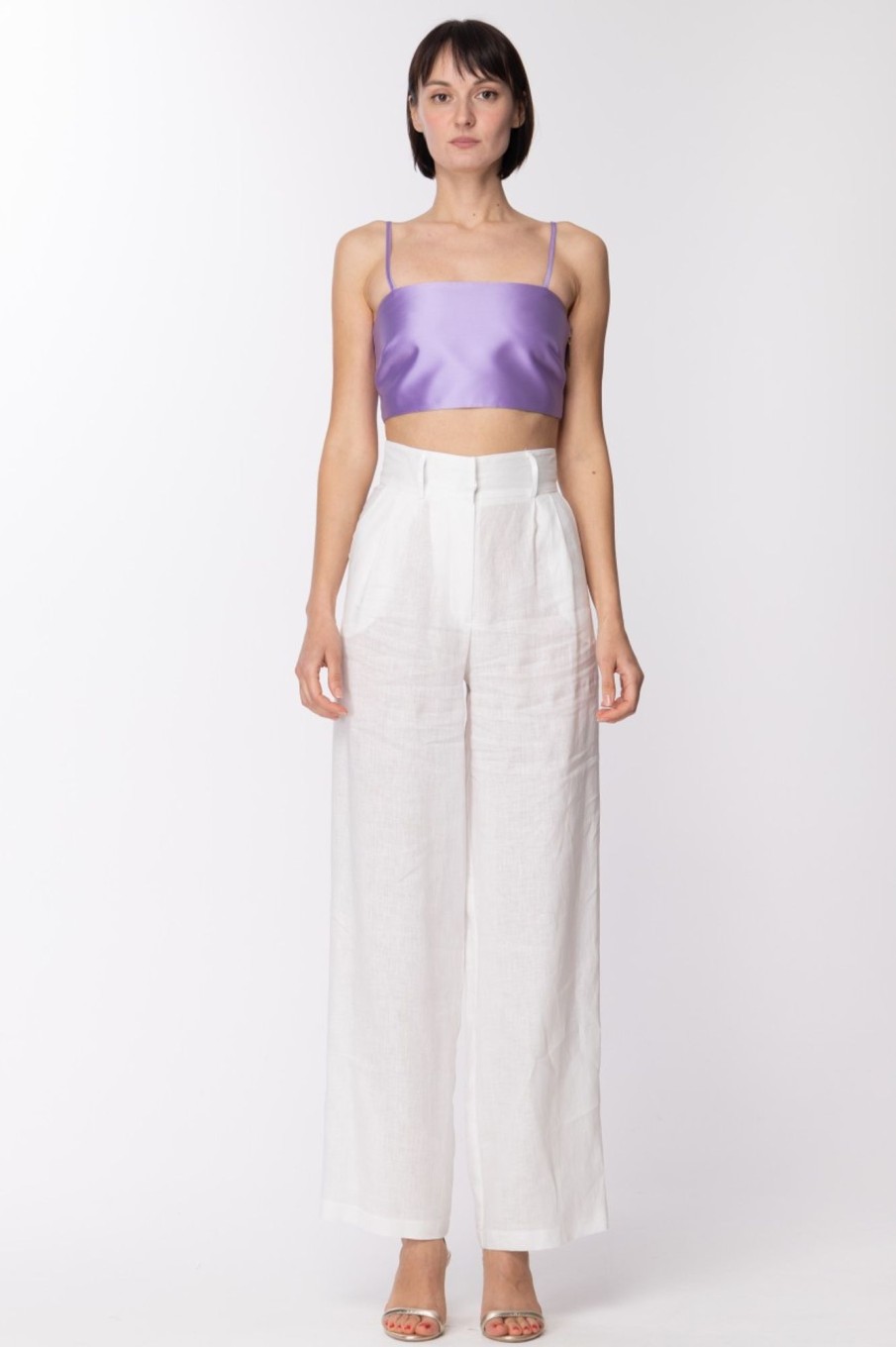 Simona Corsellini Crop Top A Fascia In Raso Lilac Hot