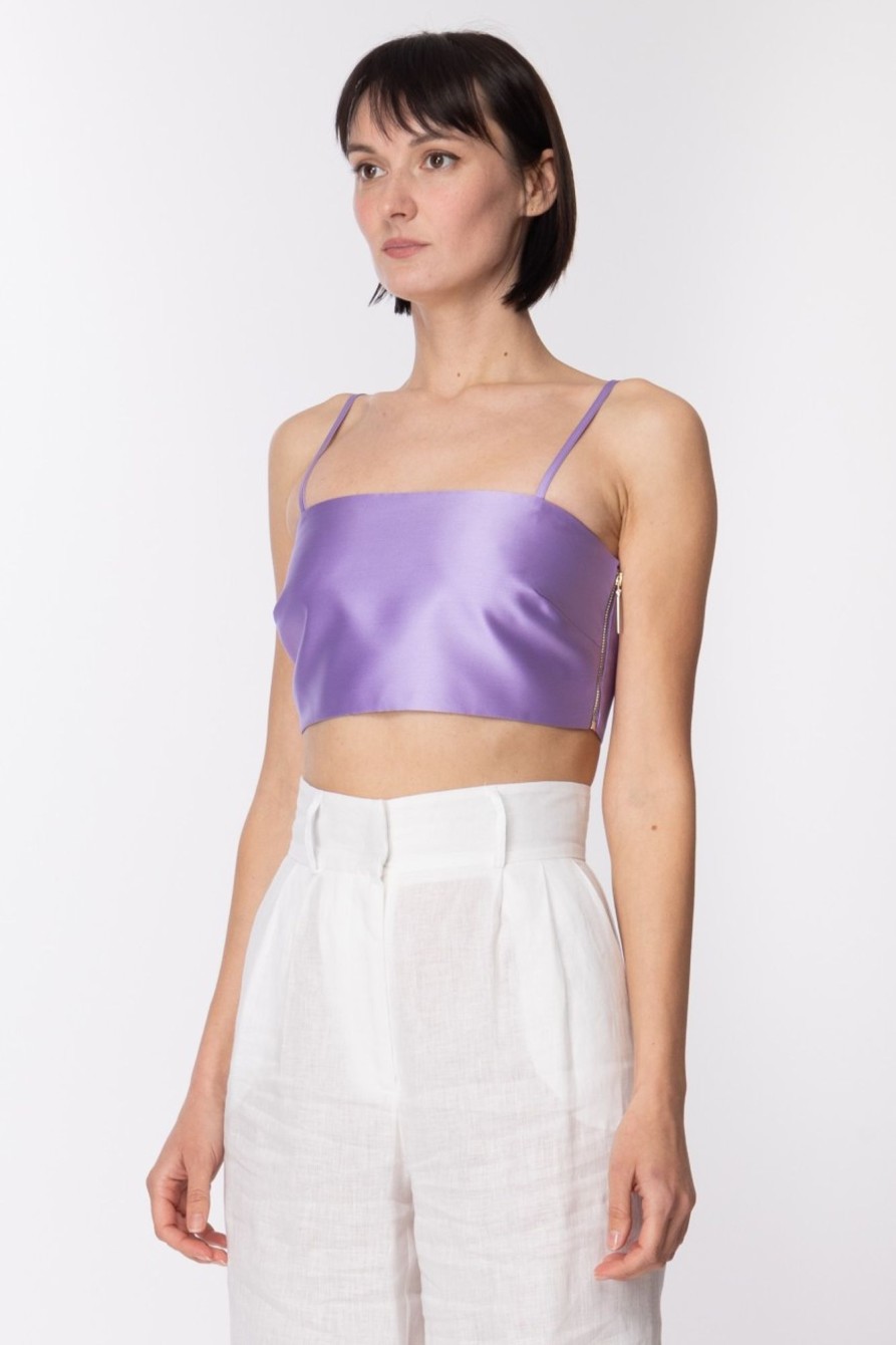 Simona Corsellini Crop Top A Fascia In Raso Lilac Hot