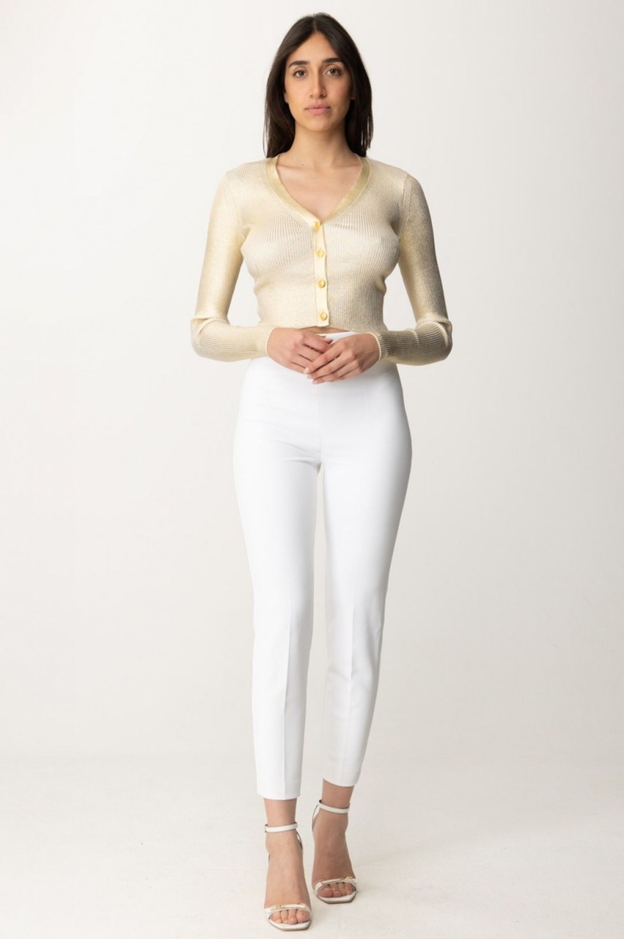 Elisabetta Franchi Cardigan Cropped Laminato Oro Wholesale