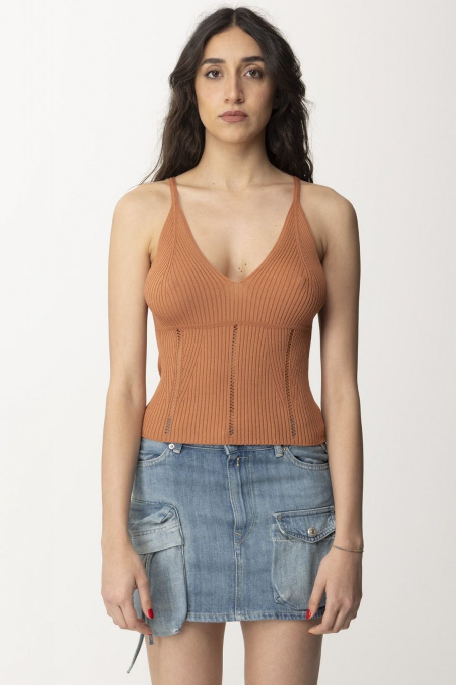 Twin-Set Top In Maglia Con Traforature Canyon Sunset Scuro Hot