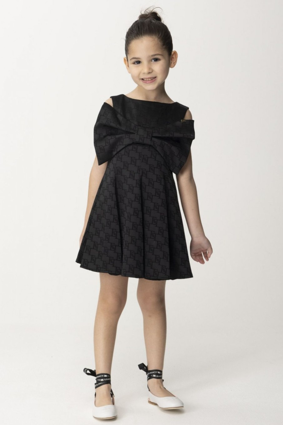 ELISABETTA FRANCHI BAMBINA Abito In Raso Con Maxi Fiocco Black Clearance