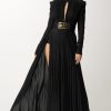 Elisabetta Franchi Abito Red Carpet In Jersey Lurex Pliss00E9 Nero Clearance