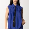 Elisabetta Franchi Camicia Smanicata Con Cravatta Blue Indaco Online