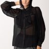 Gaelle Paris Blusa In Raso Con Volant Nero Online