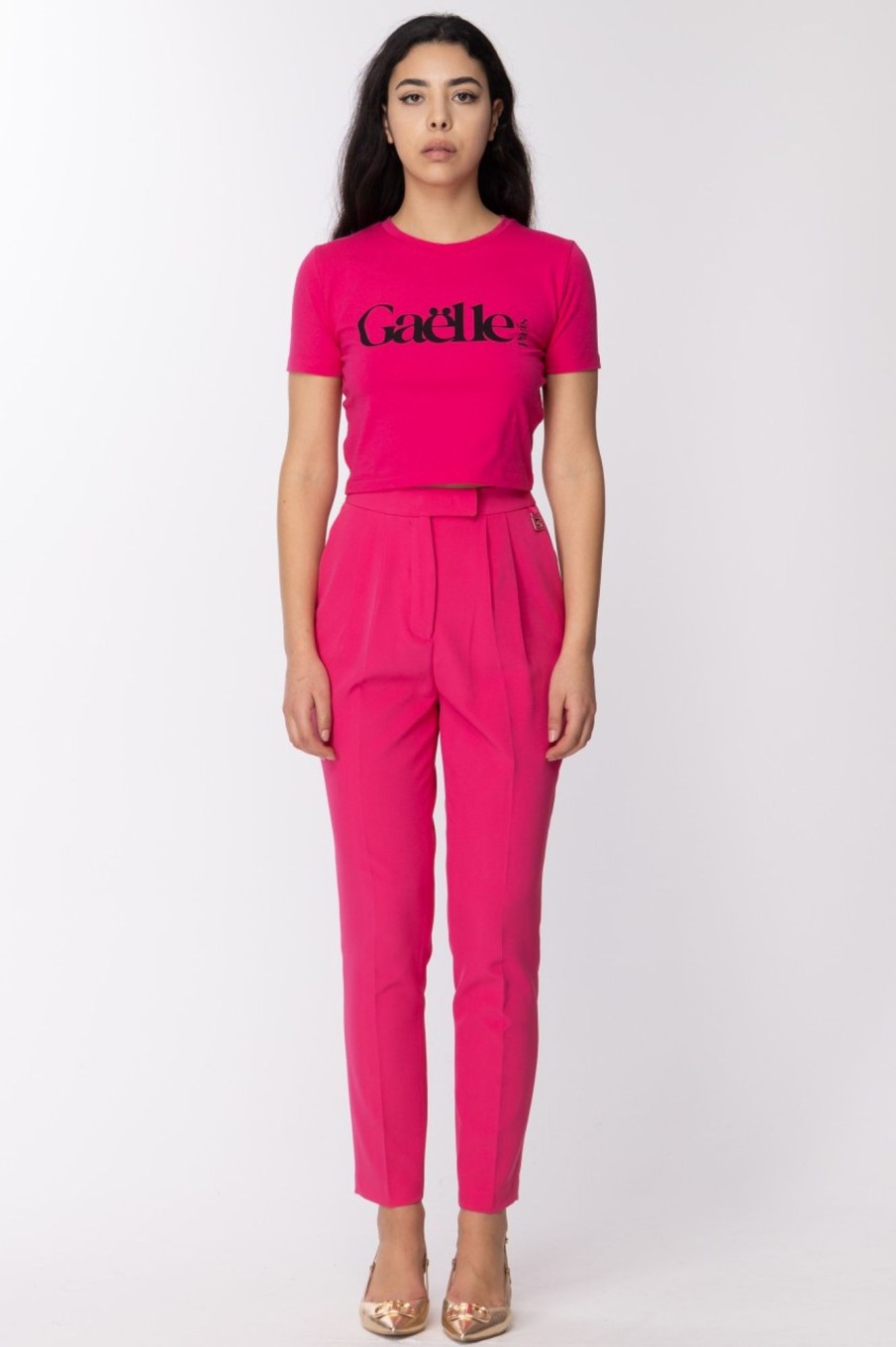 Gaelle Paris T-Shirt Cropped Con Stampa Logo Fucsia Hot