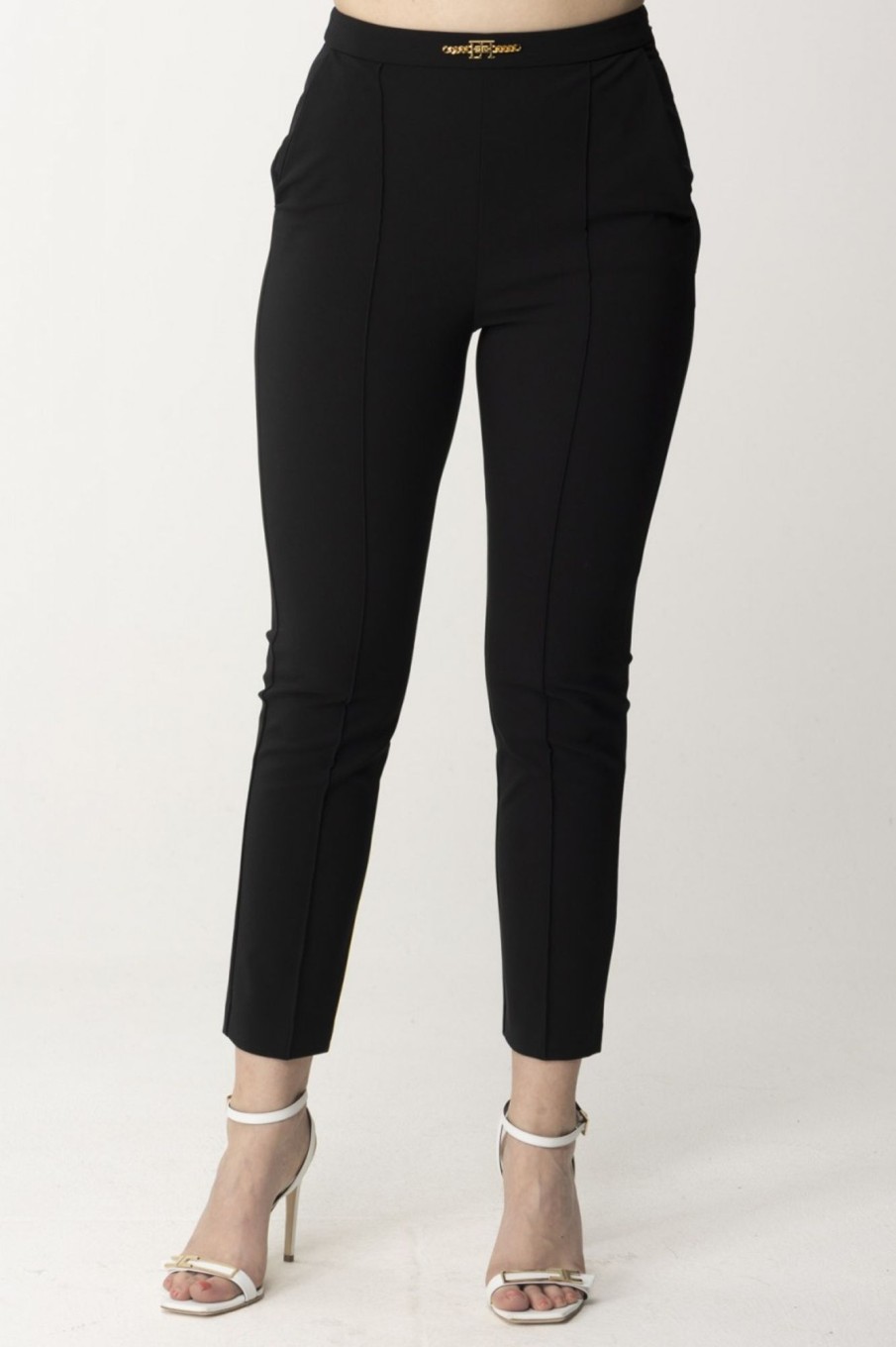 Elisabetta Franchi Pantaloni Con Piping E Logo In Vita Nero Wholesale