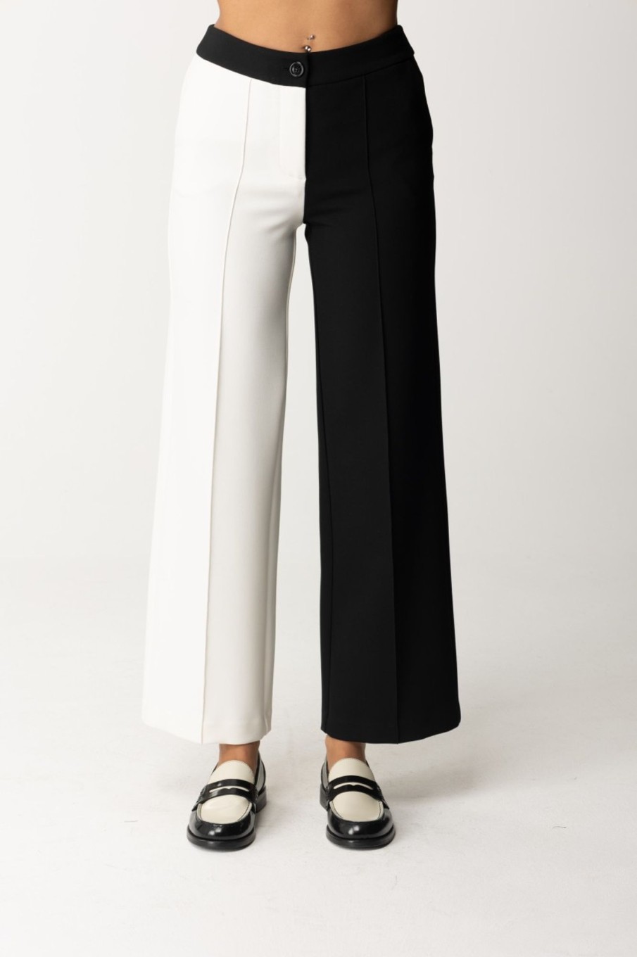 Simona Corsellini Pantaloni Bicolore Wide-Leg Nero/White Cloud New