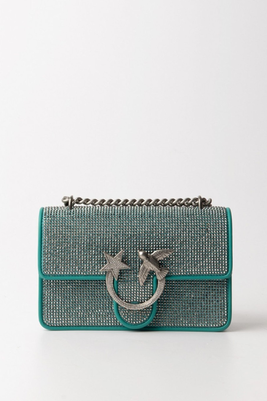 Pinko Borsa A Tracolla Con Stras Azzurro Mare-Old Silver Online