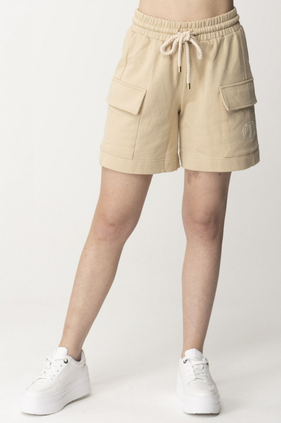 Twin-Set Shorts Con Logo Almond Milk Best