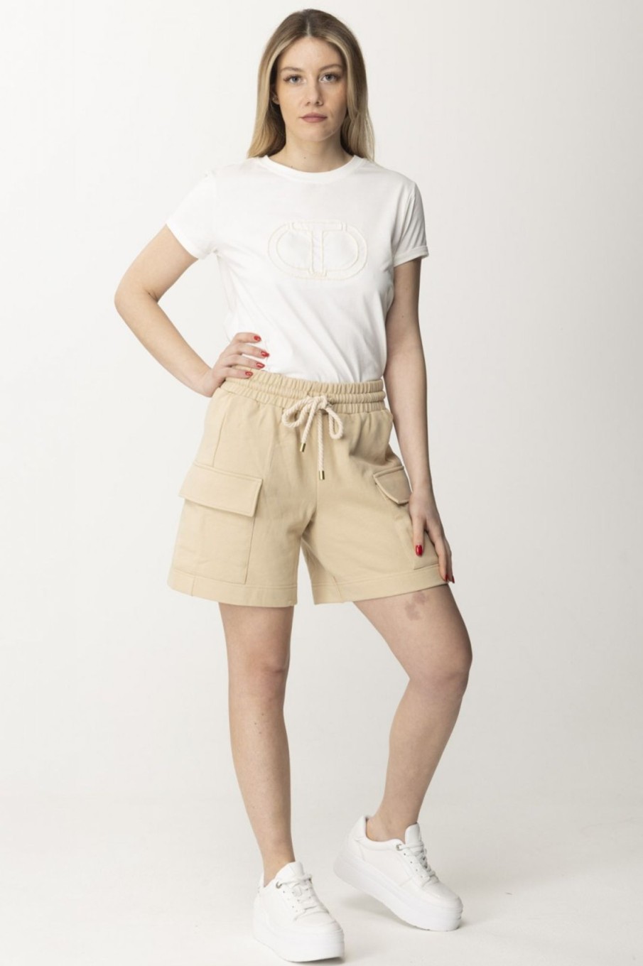 Twin-Set Shorts Con Logo Almond Milk Best