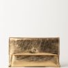 Patrizia Pepe Borsa Pochette Laminata Con Logo Fly Solar Gold New