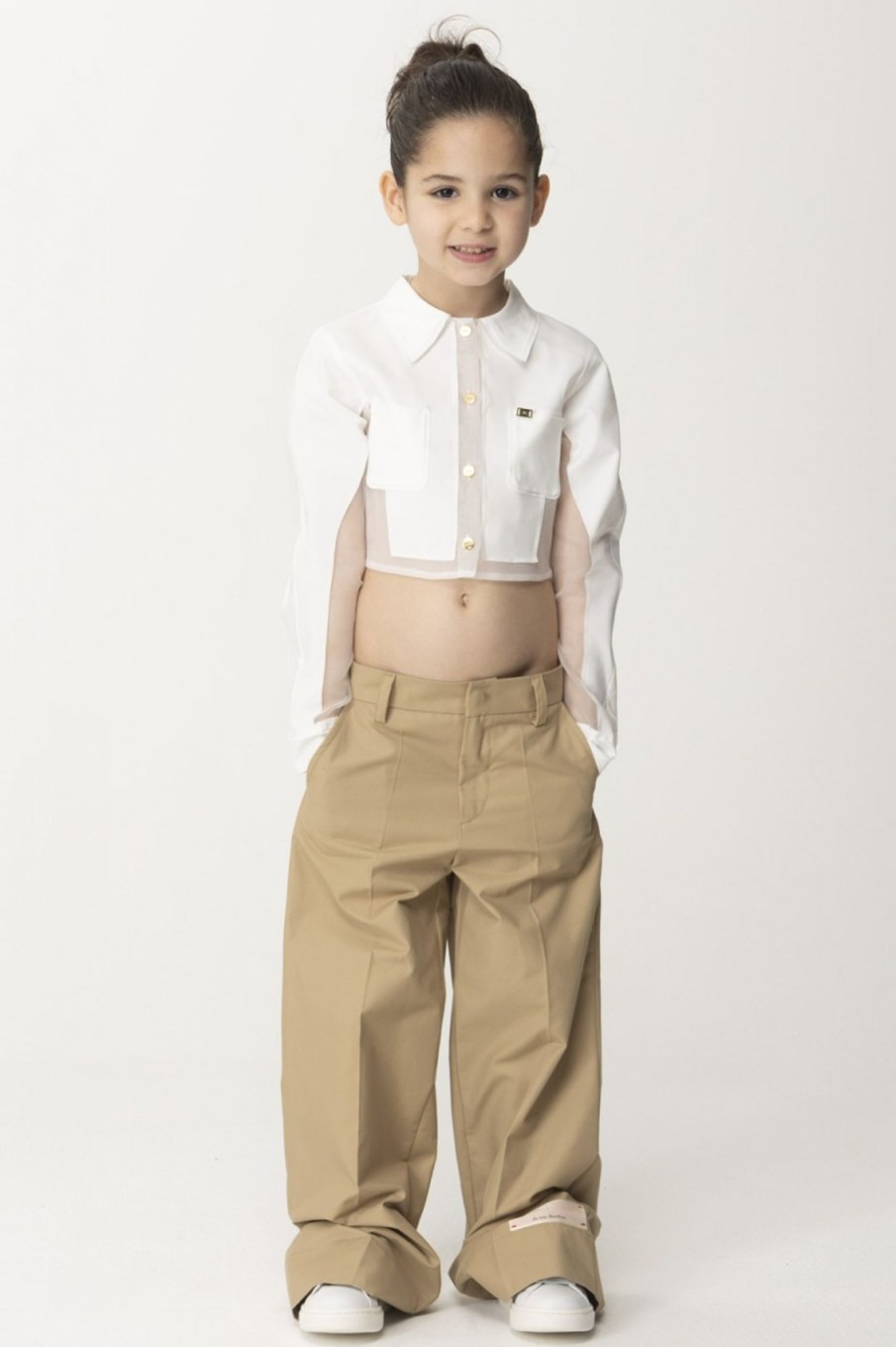 ELISABETTA FRANCHI BAMBINA Camicia Crop Con Trasparenze Light Cream Wholesale